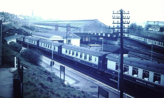 With the car sheds in the background, 
unit no.3053 sits at Ore on 1st April 1972 
 BloodandCustard
