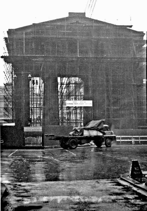 BloodandCustard
Euston Station
Doric Arch at Euston Station
12th February 1962
Demolition of the Doric Arch begins, this being 'in the way' of the approaches to the New Euston. Despite of vigorous protests by many eminent people it was condemned in October 1961 by Ernest Marples, then Minister of Transport supported by the Conservative Prime Minister (Harold Macmillan). The breakers moved in on 6th November 1961.
I took this photograph on a wet 12 February 1962. When the new - and dreadful - 'Great Hall' had been completed in 1968 it was found that there was plenty of room after all .
Ben Brooksbank (CC-by-SA/2.0)
