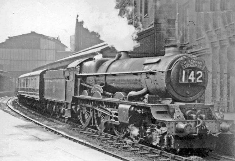 BloodandCustard
Paddington Station
'Merchant Venturer'
25th August 1956
Modernised 'King' 4-6-0 No. 6002 'King William IV' (built July 1927, withdrawn September 1962) is ready to leave Platform 1 at Paddington with the 11.15am  Merchant Venturer  to Bristol Temple Meads and Weston-super-Mare.
  Ben Brooksbank (CC-by-SA/2.0)