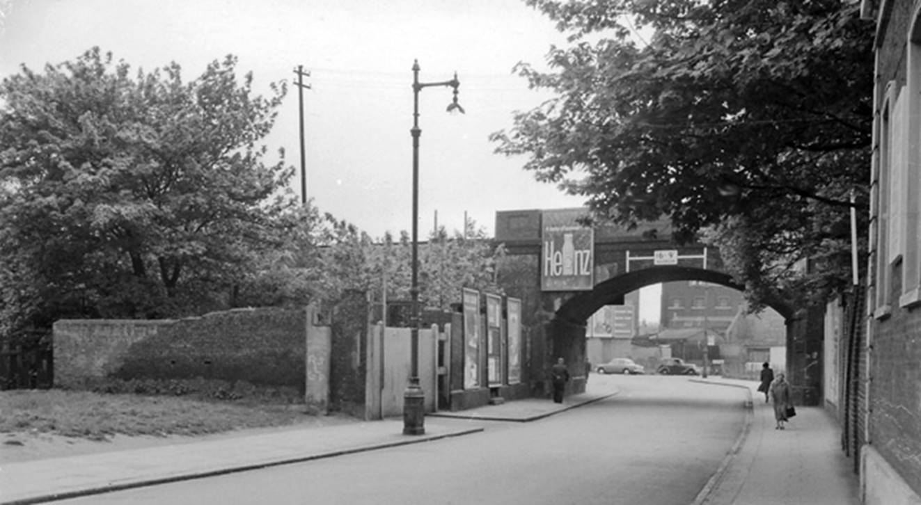 Battersea Station 
On 20th May 1962 the view southward on Battersea High Street to Site of Battersea Station (West London Extension Railway). Situated on this important line connecting Willesden Junction, Kensington (Olympia), Clapham Junction and Longhedge Junction the station had been on the left of the brick-arch overbridge. Battersea Station was closed in World War Two on 21st October 1940.
 Ben Brooksbank (CC-by-SA/2.0)

