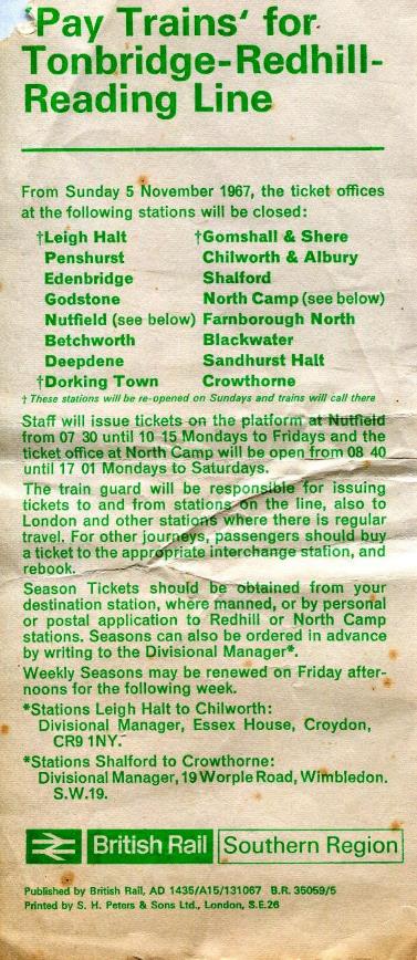 Introduction of Pay Trains 
from 5th November 1967
John Atkinson collection 
