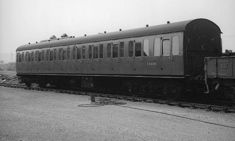 BloodandCustard BR(S) Mk1 Non-corridor Stock Southern Region Southern Suburban
Green-liveried 10-compartment 64’ Second S46285 awaits its next turn of duty from Sidmouth Junction yard on Monday, 10th June 1963. 
©A.E. West (Mike King collection)
