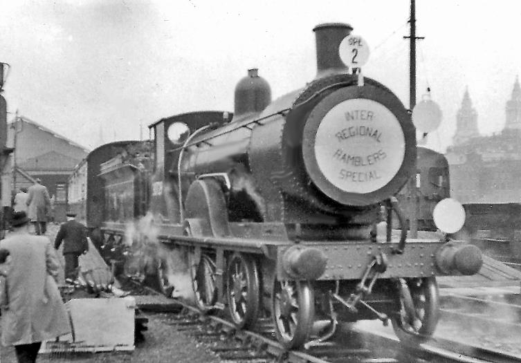 Blackfriars
Inter-Regional Ramblers Special
Ramblers' Association /RCTS combined Tour
On 10th October 1954 the Ramblers' Association /RCTS combined Tour was setting off South(!) initially, for Buckinghamshire. It went via Herne Hill, Tulse Hill, Streatham Hill, Clapham Junction and Kensington to Willesden Junction, then down the WCML to Bletchley hauled by Drummond T9 class no.30729 (built January 1900, withdrawn March 1961), later back up the WCML to Euston. 
On the way down, at Cheddington ex-LNW no.58887 took over for a run on the (closed) Aylesbury High Street branch, then to Wolverton, to visit the Carriage Works, run to Newport Pagnell and back, thence on to Bletchley.
 Ben Brooksbank (CC-by-SA/2.0)
