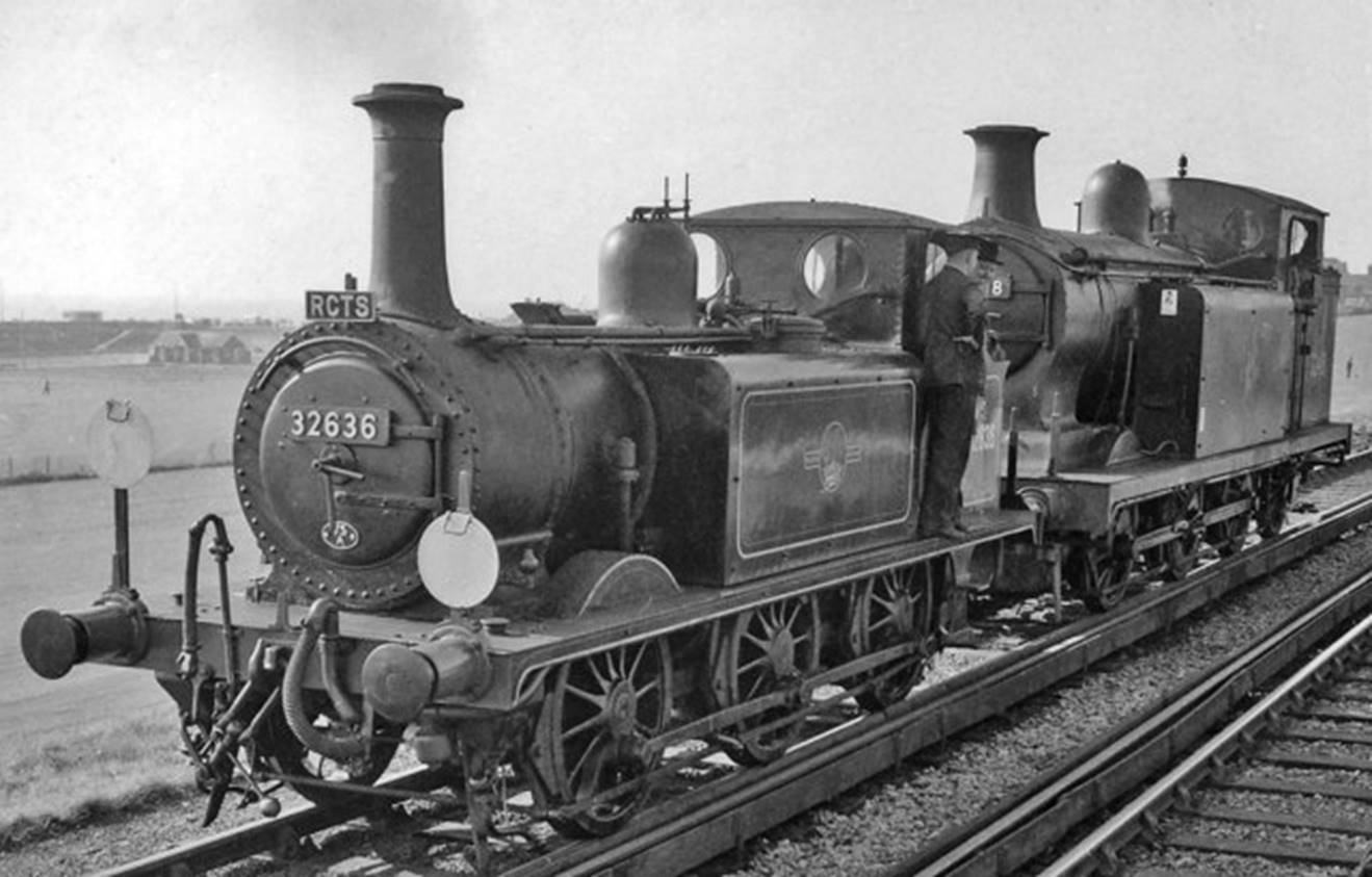 Seaford 
RCTS Sussex Rail Tour
Sunday, 7th October 1962 and the RCTS Sussex Rail Tour locomotives A1x class no. 32636 and E4 class no.32418 are running round the Tour train, at Seaford.
 Ben Brooksbank (CC-by-SA/2.0)
