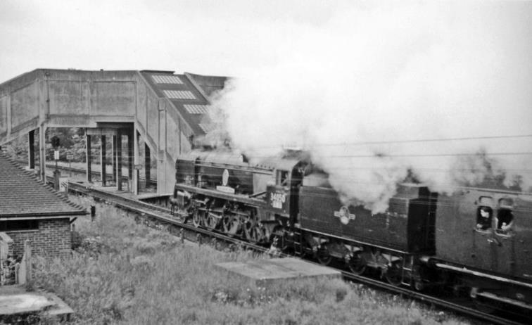 Stoneleigh
LCGB Wealdsman Rail Tour
Even back on 13th June 1965 this was an extremely rare occurrence on that Waterloo - Raynes Park - Epsom line, as steam locomotives had practically never come that way since electrification over 40 years before. Stoneleigh station was 'modern', being opened 17th July 1932. 
Going towards Epsom on the LCGB Wealdsman Rail Tour is rebuilt 'Battle of Britain' no. 34050 'Royal Observer Corps' (built as No. 21C150 in December 1946, rebuilt August 1958, withdrawn August 1965 and scrapped) on the first leg from Waterloo to Three Bridges via Horsham. From there the tour continued to Hastings via East Grinstead, Eridge & Hailsham. It returned via Eastbourne, Haywards Heath, Hove, Steyning, Horsham, Cranleigh, Guildford, Effingham Junction & Wimbledon.
 Ben Brooksbank (CC-by-SA/2.0)
