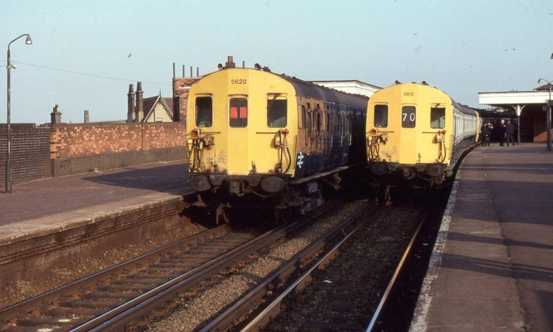 Eight 2 SAP units in Selhurst station during the evening of Friday, 14th May 1982. Unit no.5612 had just led an 8 SAP formation as the last passenger train around the Norwood Fork with a train from Victoria via Crystal Palace whilst no.5620 brings-up the rear of a Coulsdon North bound working.  The train on the right would shortly be reversing into Selhurst depot.
 John Atkinson
