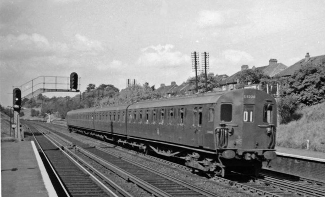 Saturday, 31st May 1958 and 4 EPB unit no.5220 passes through Honor Oak Park station possibly on a Charing Cross - Caterham service.
 Ben Brooksbank (Geograph/CC-by-SA)
