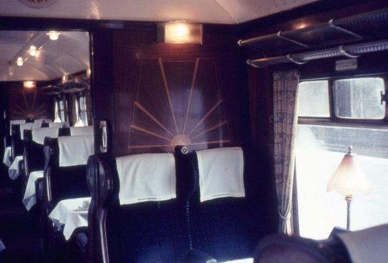 Interior of Parlour Second car 85 of unit no.3053 on Sunday, 2nd March 1969 (at Brighton) shewing the sumptuous internal fittings of these units. Fortunately, car 85 survives and should be incorporated into 'new' Brighton Belle unit no.3050. 
  John Hayward.
