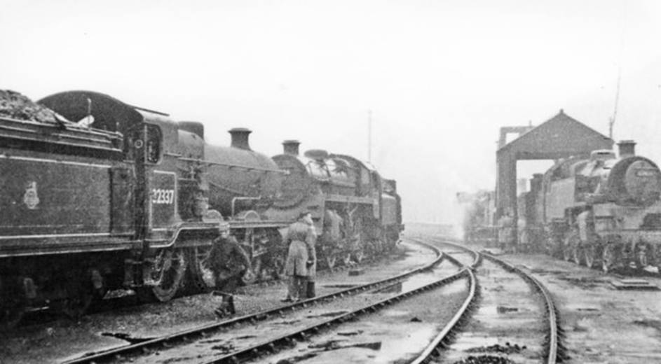 Brighton Locomotive Depot
Wintry scene at Brighton Locomotive Depot, 7th March 1954 on the occasion of an RCTS visit. On the left are ex-LBSCR Class K no. 32337 and BR Standard 4MT no. 76006, on the right is BR Standard 4MT no. 80019.
  Ben Brooksbank (CC-by-SA/2.0)