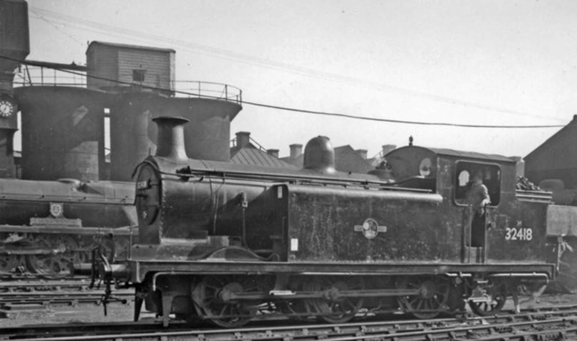 Brighton Locomotive Depot
Two ex-LBSCR tank engines worked the RCTS Sussex Rail Tour from Brighton to Seaford and back. The larger of the duo - only to be withdrawn two months after its efforts - was R. Billinton E6 class no. 32418 (built December 1905, withdrawn December 1662). The other locomotive was no.32636. [7th October 1962].
 Ben Brooksbank (CC-by-SA/2.0)
