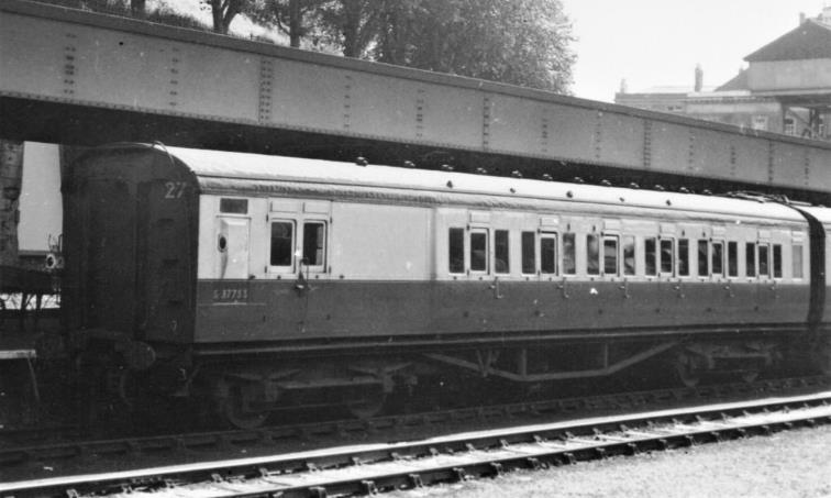 BTK coach 3775 of P set 27 at Exeter Central circa 1955.
 T.A. Barry (Mike King Collection)
