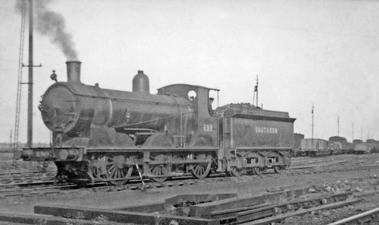 www.BloodandCustard.com
Southern Railway normally managed with much fewer 0-6-0 goods locomotives, the principal class on the South Western Section being the Drummond '700' class 0-6-0. Here, on 27th September 1947, is no.698 (built in April 1897, withdrawn May 1962).
 Ben Brooksbank (CC-by-SA/2.0)
