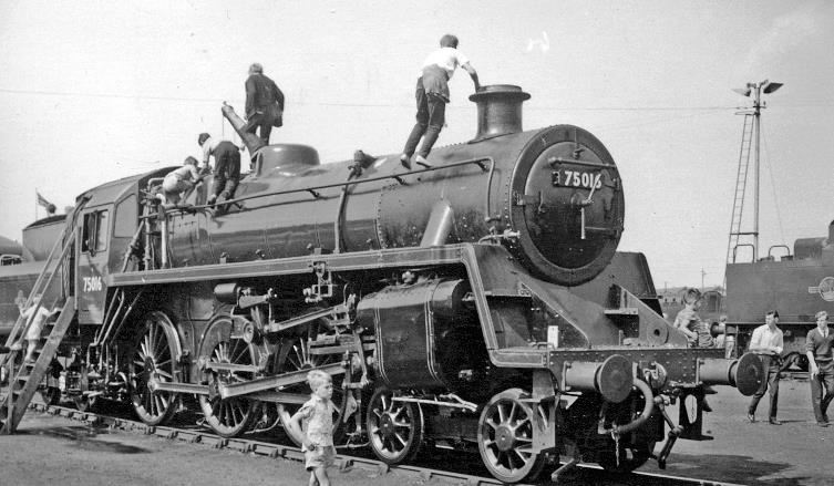 Allocated to Stoke-on-Trent, BR Standard 4MT no.75016 (built January 1952, withdrawn July 1967) is exposed to enthusiastic inspection.
 Ben Brooksbank (CC-by-SA/2.0)
