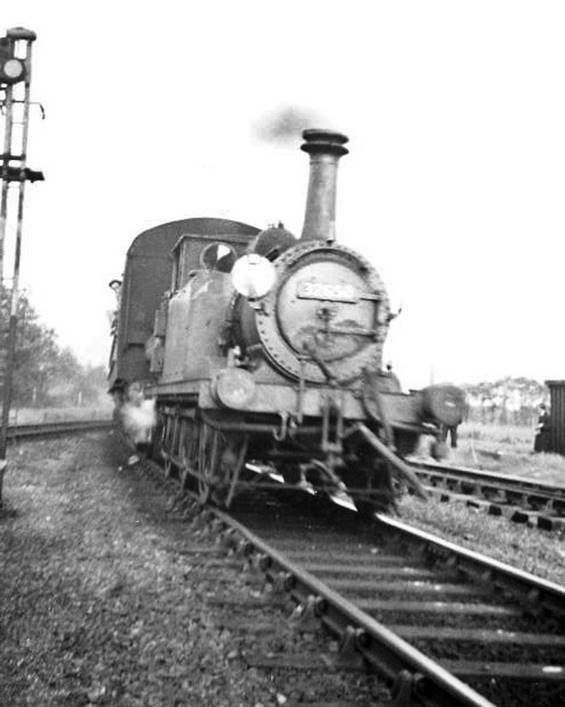 2nd November 1963
Hauled by no.32650 the  Hayling Billy  arrives at Hayling Island station on the penultimate day of normal operation.
  Ian Taylor (CC-by-SA/2.0)
