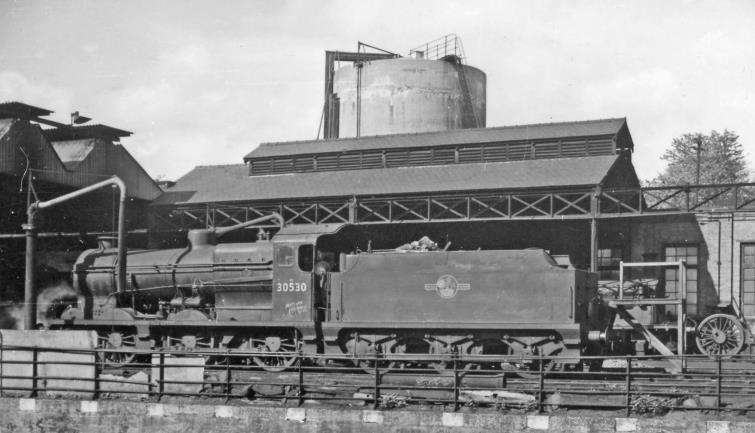 Rebuilt 'Merchant Navy' no.35030 'Elder Dempster Lines' (built April 1949, rebuilt April 1958, withdrawn Jul 1967 - the last).at Bournemouth Locomotive Depot as seen from the west end of Bournemouth Centrals long Down platform on 10th May 1958.
 Ben Brooksbank (CC-by-SA/2.0)
